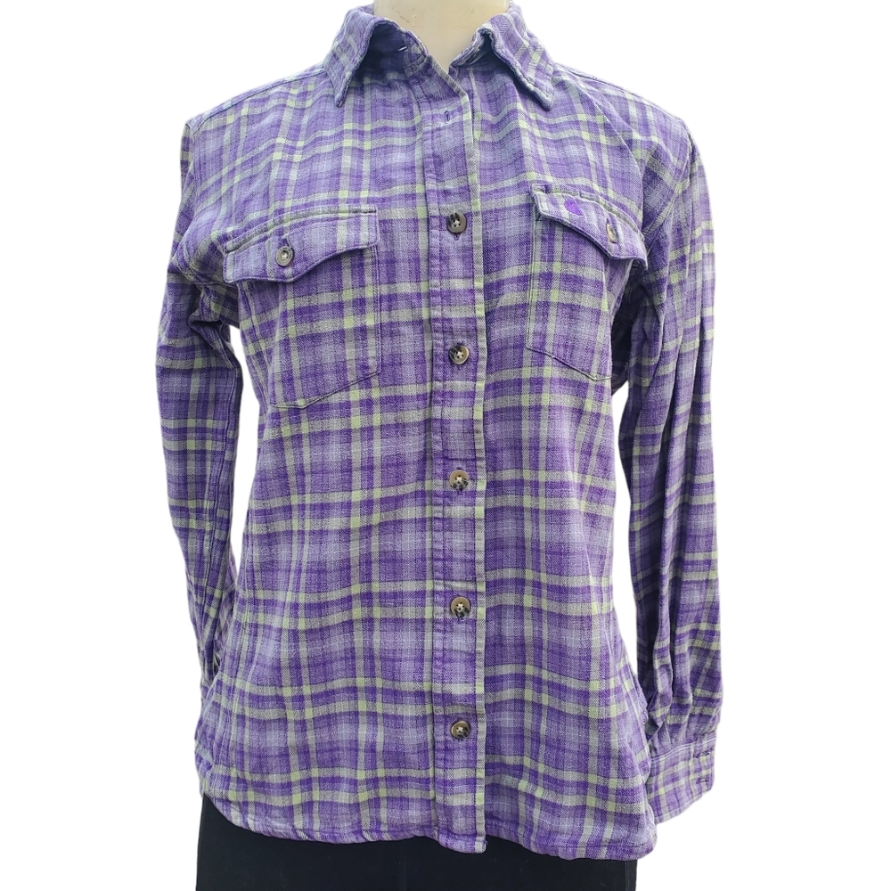 Carhartt For Women Plaid Flannel Long Sleeve Purple Button Up Shirt Size Sm 4/6